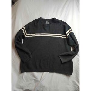 Pineapple Connection Sweater Mens Medium Black Knit Striped Crew Neck Pullover